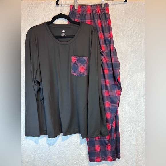 MoFiz Women’s Pajama Lounge Set 2XL | Black Top w/ Plaid Pocket + Red Plaid Pant - Picture 1 of 14